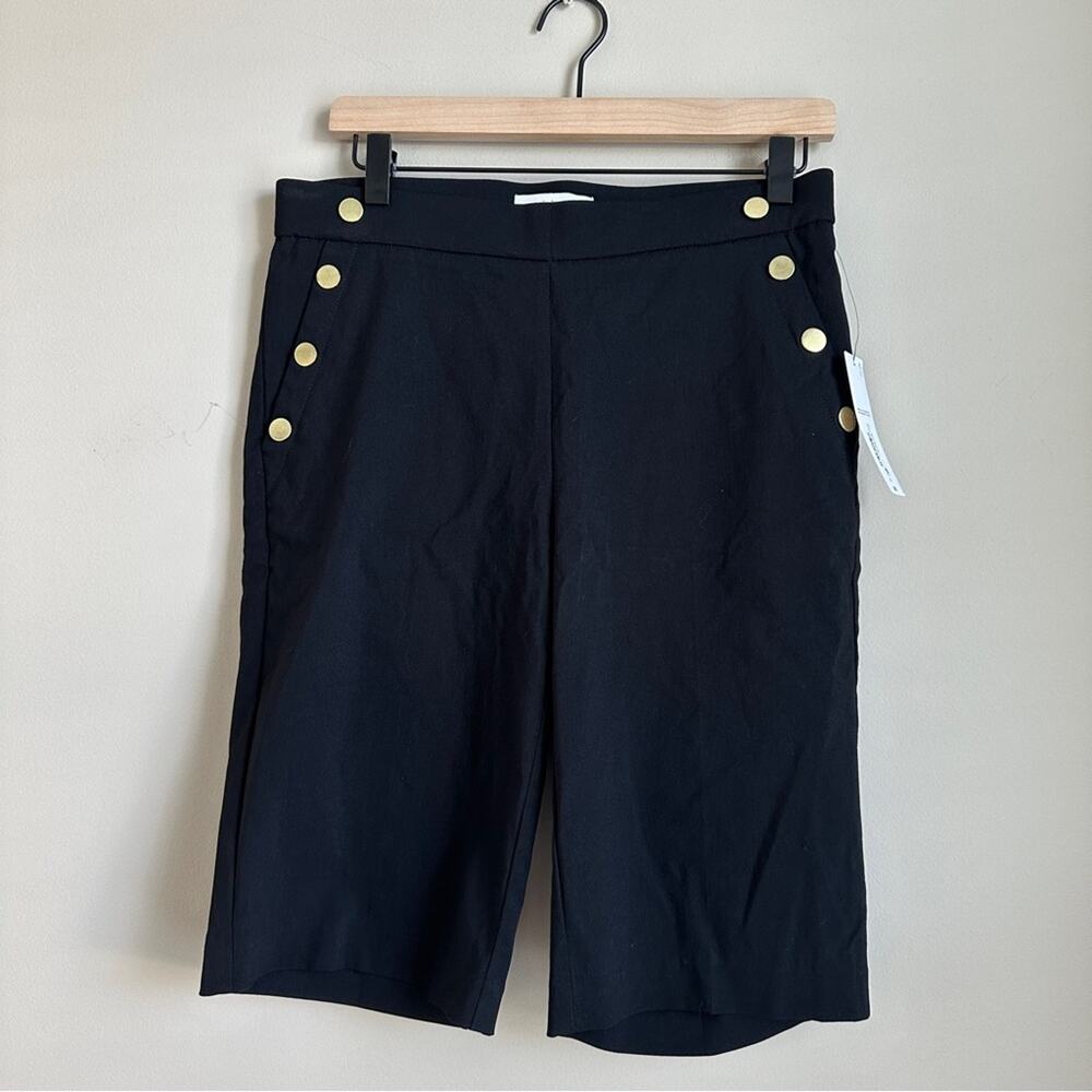 Liz Claiborne Black Bermuda Shorts M NWT Button High Rise Stretch Dress Shorts